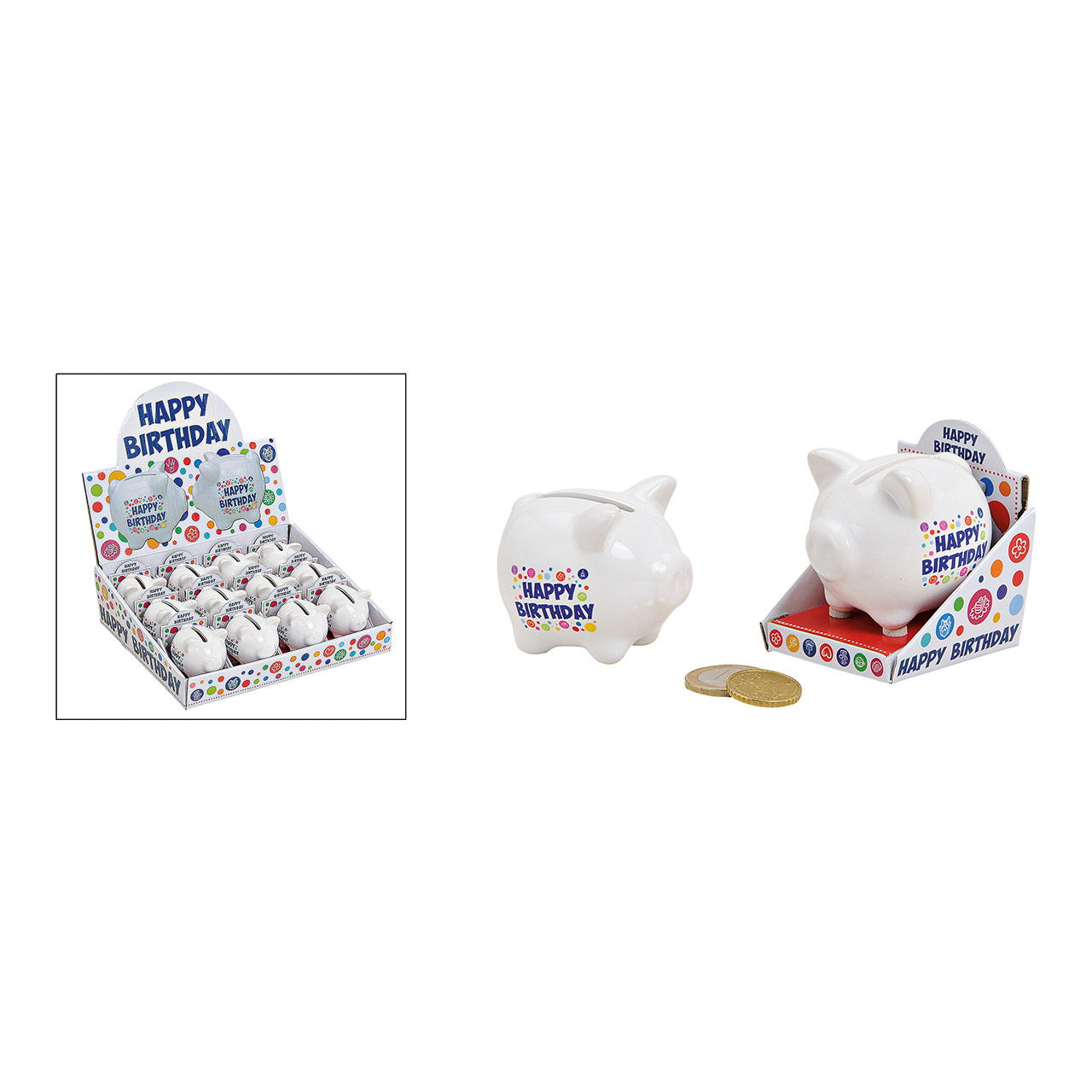 Sparschwein Happy Birthday aus Keramik Bunt (B/H/T) 5x4x5 cm,3-fach sort. Sparschwein Happy Birthday aus Keramik Bunt (B/H/T) 5x4x5 cm,3-fach sort.
