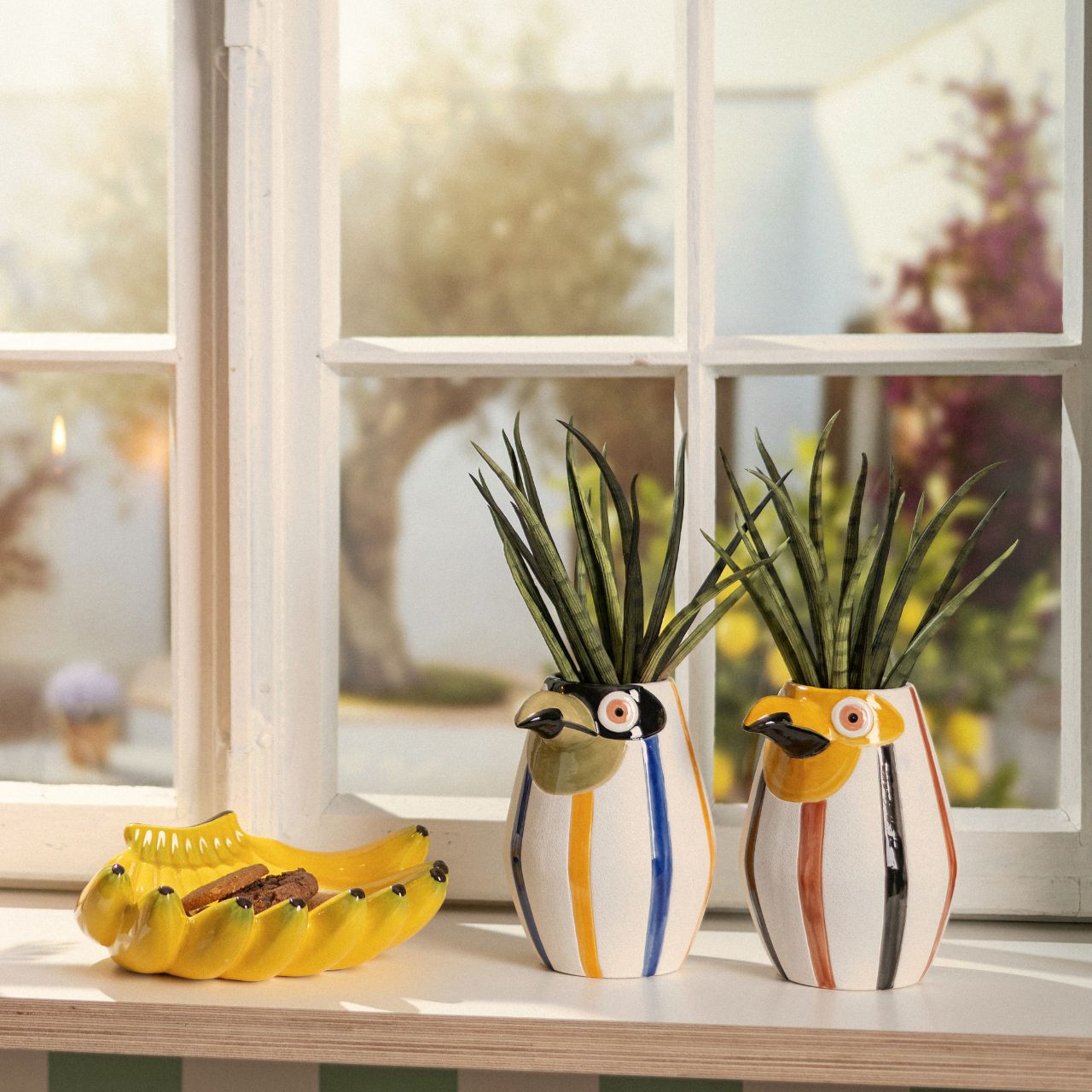 Vase Papagei aus Steingut, 2-fach, Bunt (B/H/T) 15x16x12cm Fenster, Fensterbank, Pflanze