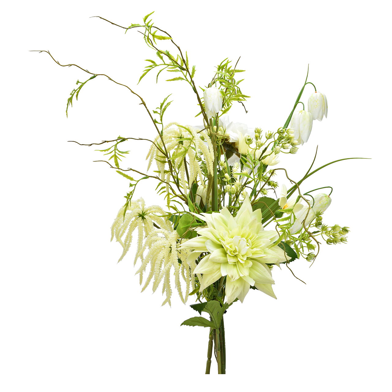 Bouquet en plastique : dahlia / damier blanc (L/H/P) 25 x 60 x 25 cm Blumenstrauß, weiße Blumen, Grünweiß, Blütenstrauß, Dahlienähnliche Blüte