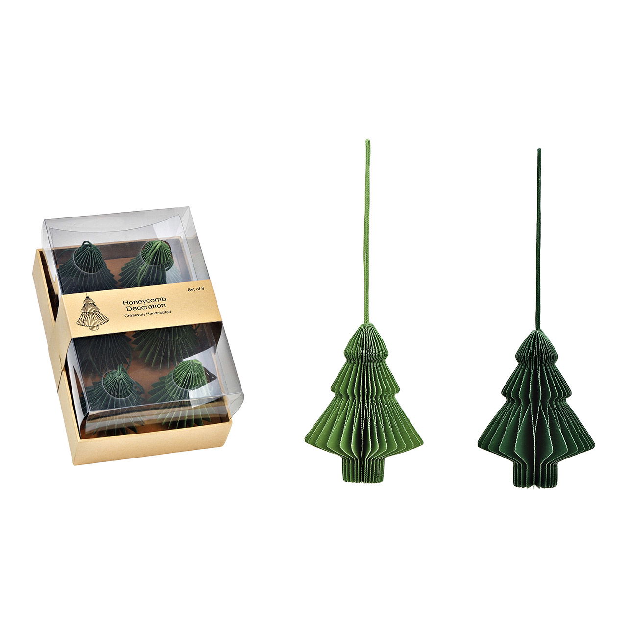 Hanger Honingraat Kerstboom 5x7,5x5cm Set van 6, gemaakt van papier/karton groen 2-voudig, (B/H/D) 18x9x12cm