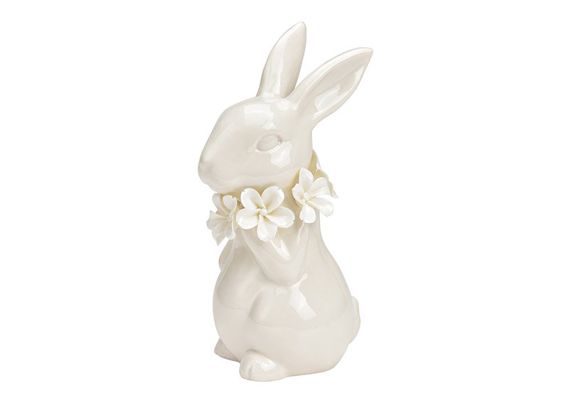 Coniglietto in piedi con decoro floreale in porcellana bianca (L/H/D) 10x17x8cm