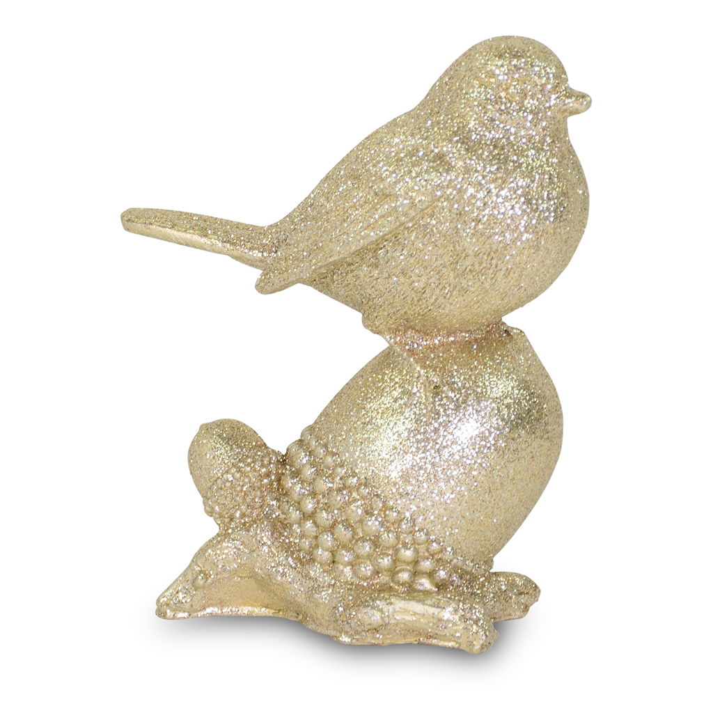 Vogel auf Nuss, Poly, 9.5x7.5x12.5 cm, 1 Stck, champagner-gold