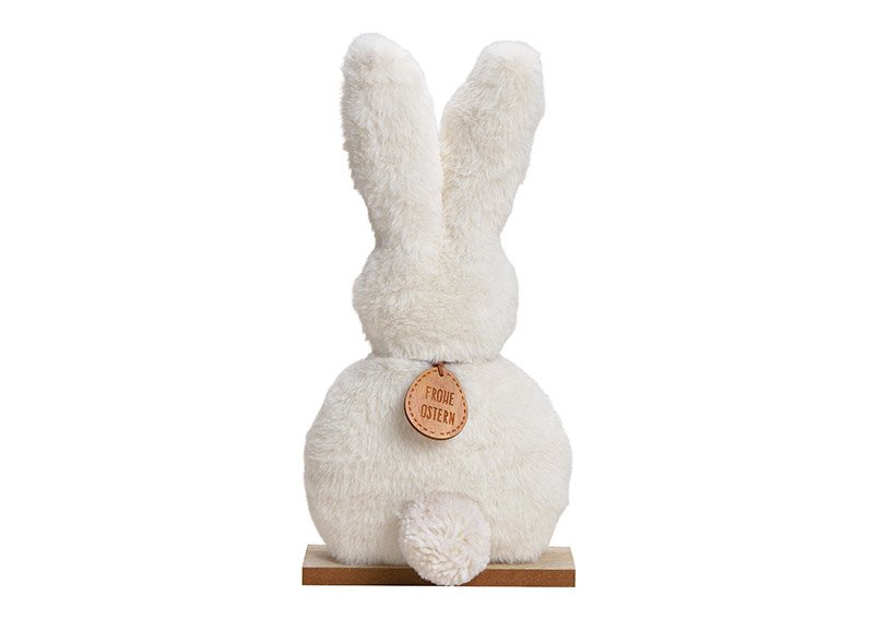 Coniglio di peluche su base di legno bianco (w/h/d) 20x36x5cm