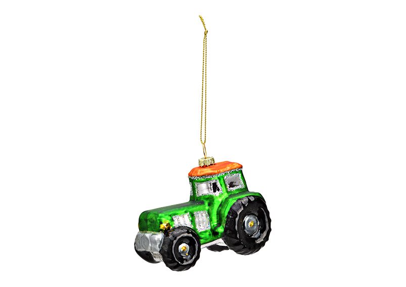 Tractor colgante de Navidad de cristal verde (A/A/P) 9x7x5cm