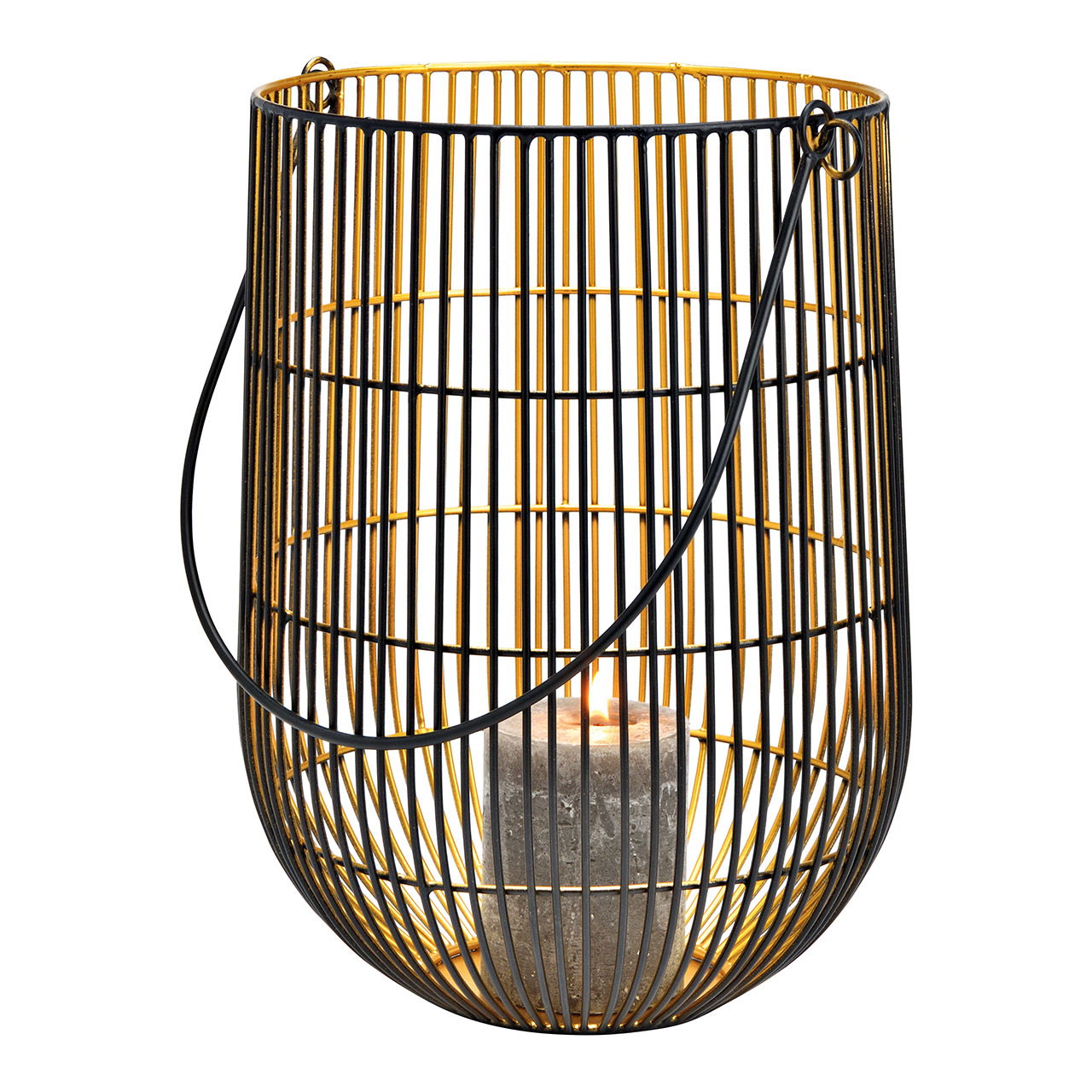 Metal lantern black, gold (W/H/D) 22x30x22cm