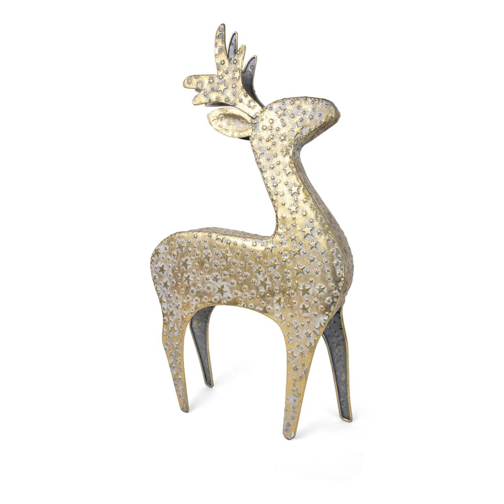Reindeer with star motif, metal, 26x10x48.5cm, 1 piece, gold antique Tier, Hirsch, Säugetier, Tierwelt, Bronze
