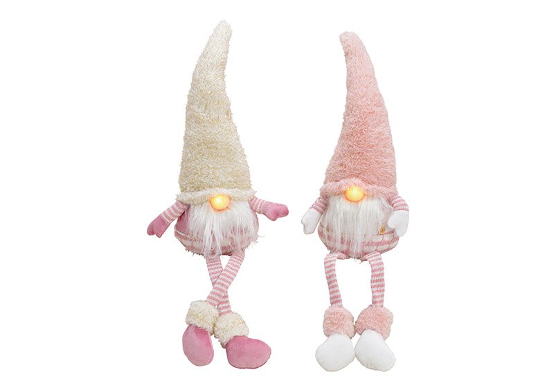Edge stool gnome with led shining nose made of textile white, pink 2-fold, (w / h / d) 20x42 / 65x12cm