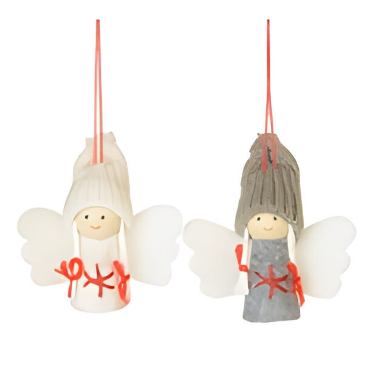 Ángel de tela para colgar. 8 cm. Caja de 2 unidades. blanco-gris