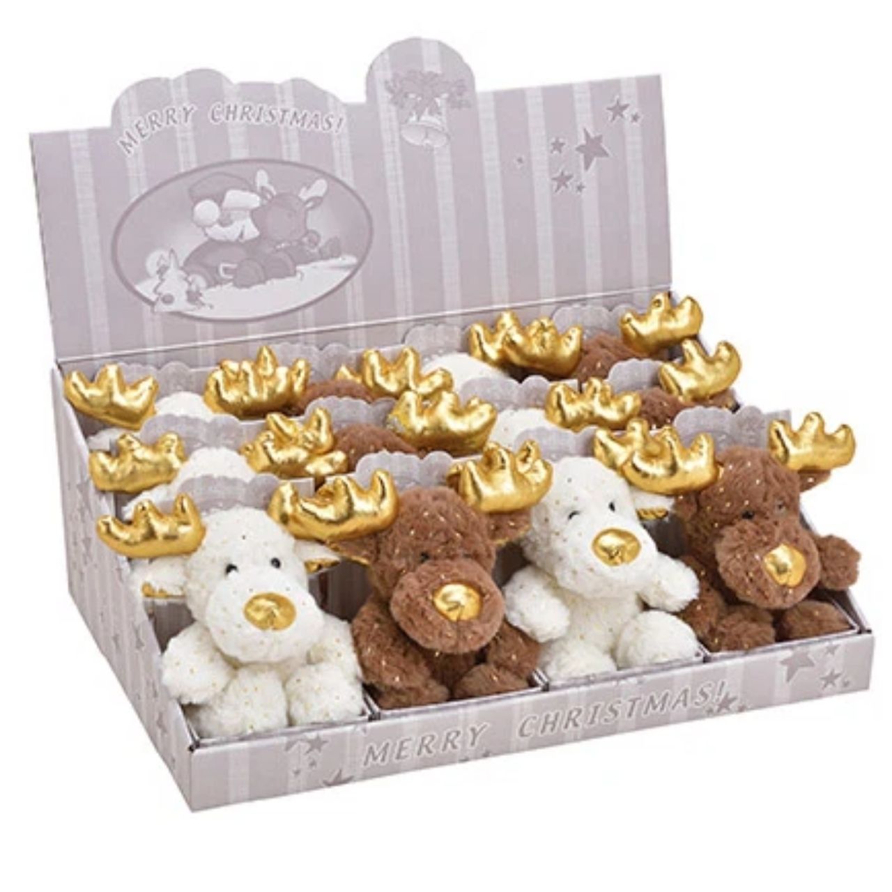 Plushes Reh, Braun Plüsch, Weiße Plüschfigur, Goldene Geweih, Weihnachtsdeko
