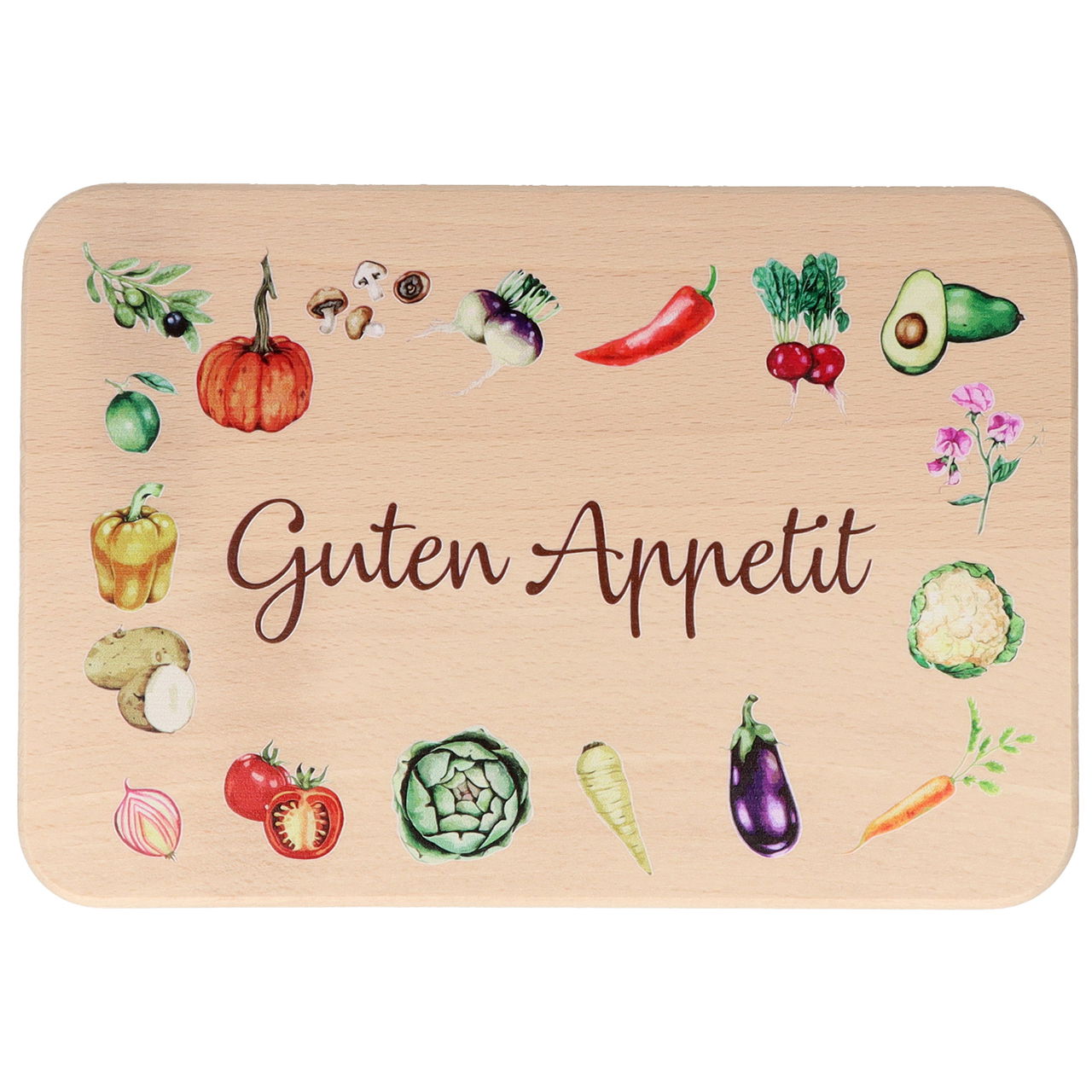 Colored breakfast board ''Guten Appetit'' vegetables made of wood, natural (W/H/D) 22x1x14cm