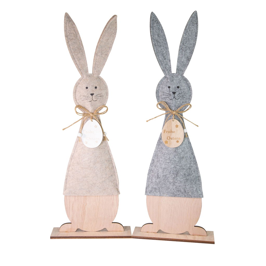 Coniglietto di Pasqua da posizionare, 2 motivi assortiti, feltro, 19x6x53cm, 1 pezzo, naturale/grigio