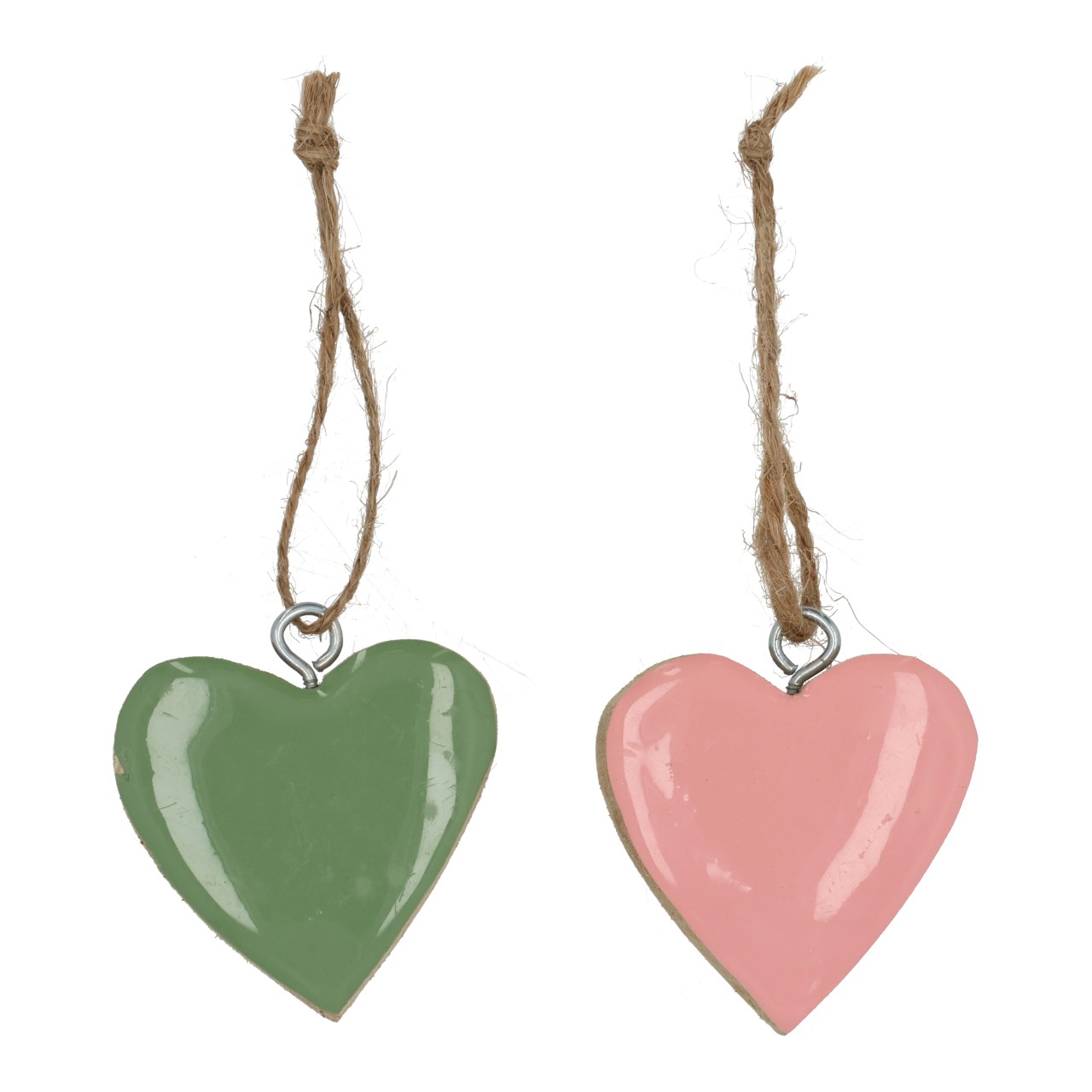 Pendentifs en forme de cœur, lot de 60 pièces, dans un bocal en bois de manguier, rose/rose clair, 2 assortiments différents (L/H/P) 5x5x2 cm Holzstöcke, Herzanhänger, RopeString, Halterung, Dekosouvenir