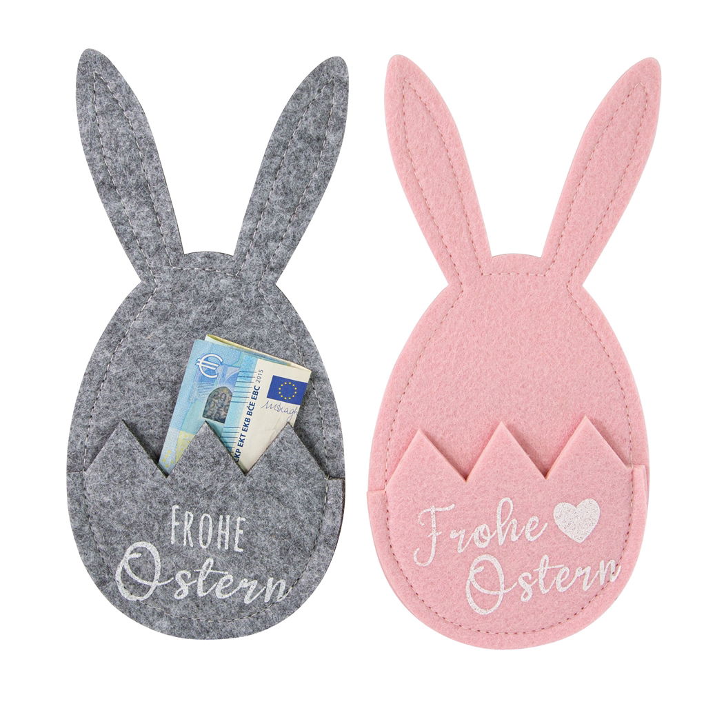 Lapin avec sac, 2 motifs assortis, feutre, 10x0,8x22cm, 1 pc, gris,rose Plüsch, Spielzeug