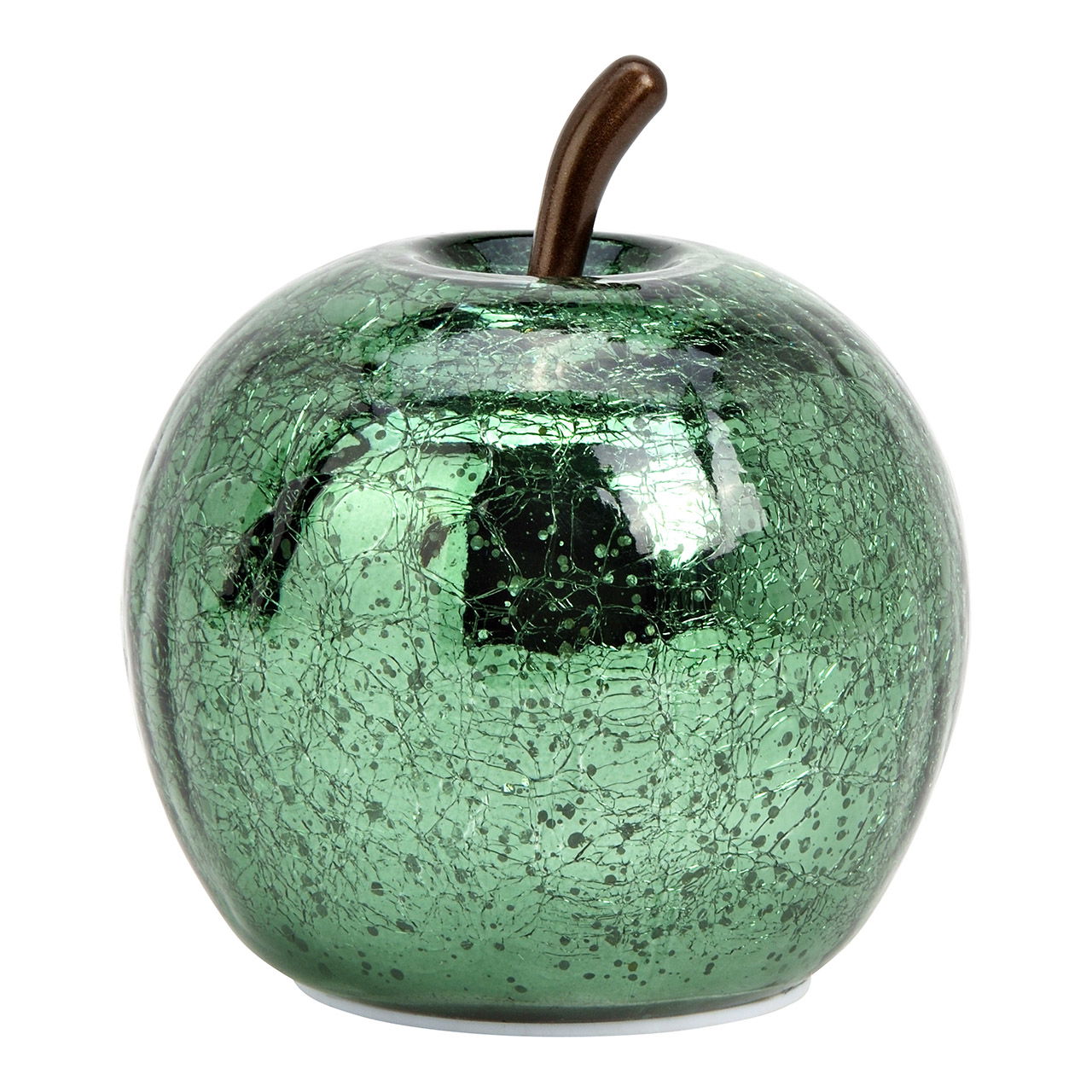 Apfel mit 10er LED aus Glas, Metallic Grün (B/H/T) 11x12x11cm mit 6/18 Timer Batteriebetrieb 2xAAA nicht enthalten