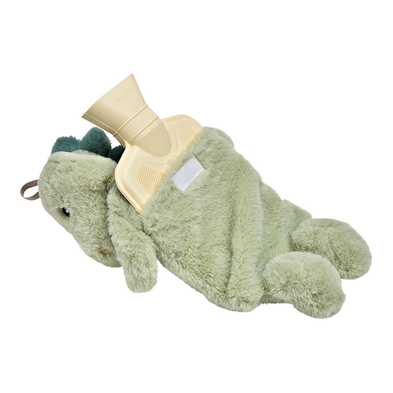 Hot water bottle 0.7L Dino plush cover made of plastic, mint green (W/H/D) 27x40x12cm