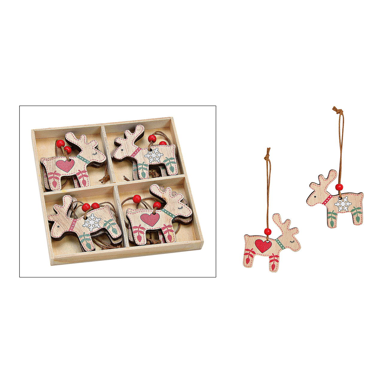 Wooden Christmas hanger moose, set of 8, natural (W/H/D) 5x6x0.5cm