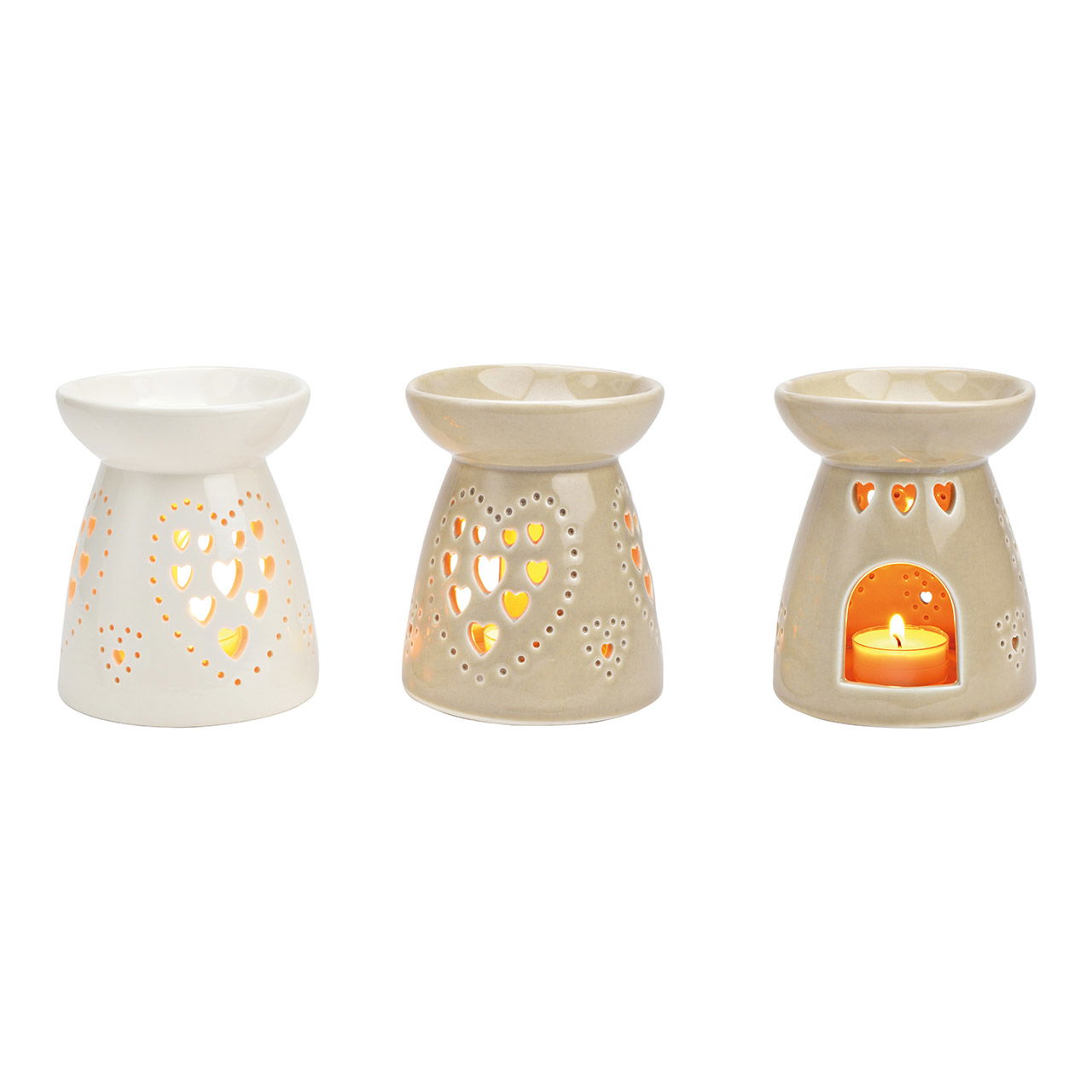 Duftlampe Herz Dekor aus Porzellan grau, weiß 2-fach, (B/H/T) 10x13x10cm Duftlampe Herz Dekor aus Porzellan grau, weiß 2-fach, (B/H/T) 10x13x10cm