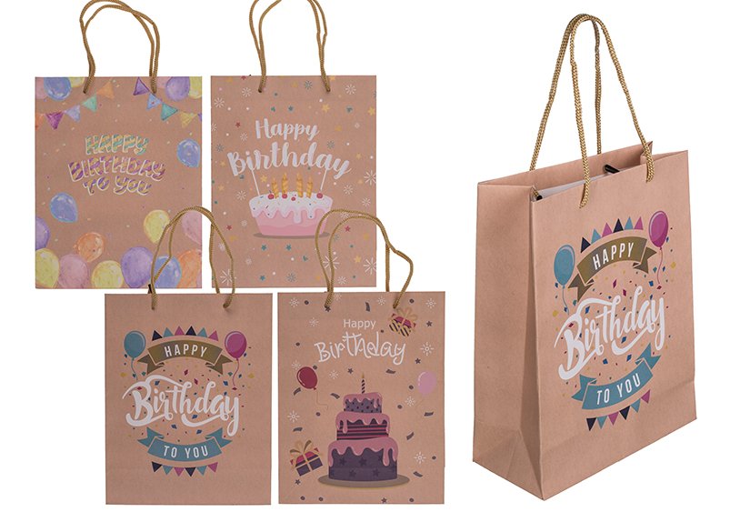Gift bag, Happy Birthday, made of paper/cardboard Brown 4-fold, (W/H/D) 18x23x8cm