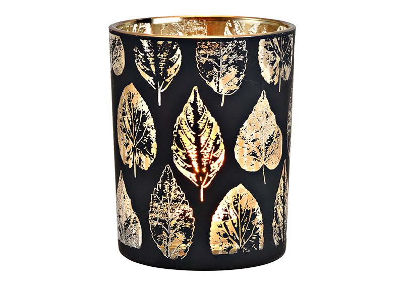 Lantern leaf decor of glass Black, gold (W/H/D) 10x12x10cm