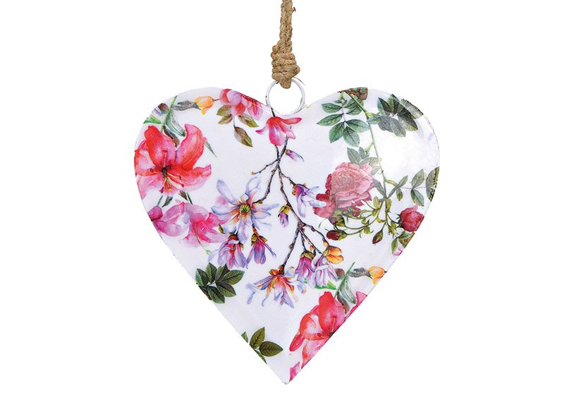 Hanger hart bloemen decor van metaal gekleurd, (B/H/D) 16x16x2cm