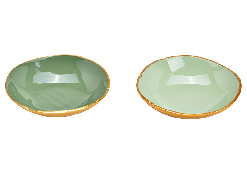 Metal bowl Green, gold 2-fold, (W/H/D) 12x3x12cm