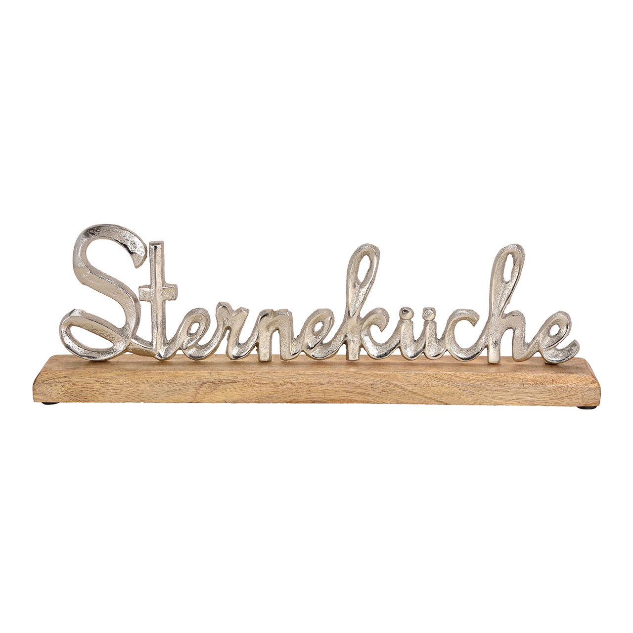 Aufsteller Schrifzug "Sterneküche" auf Sockel aus Mangoholz/Metall, Silber/Braun (B/H/T) 41x13x5cm Aufsteller Schrifzug "Sterneküche" auf Sockel aus Mangoholz/Metall, Silber/Braun (B/H/T) 41x13x5cm