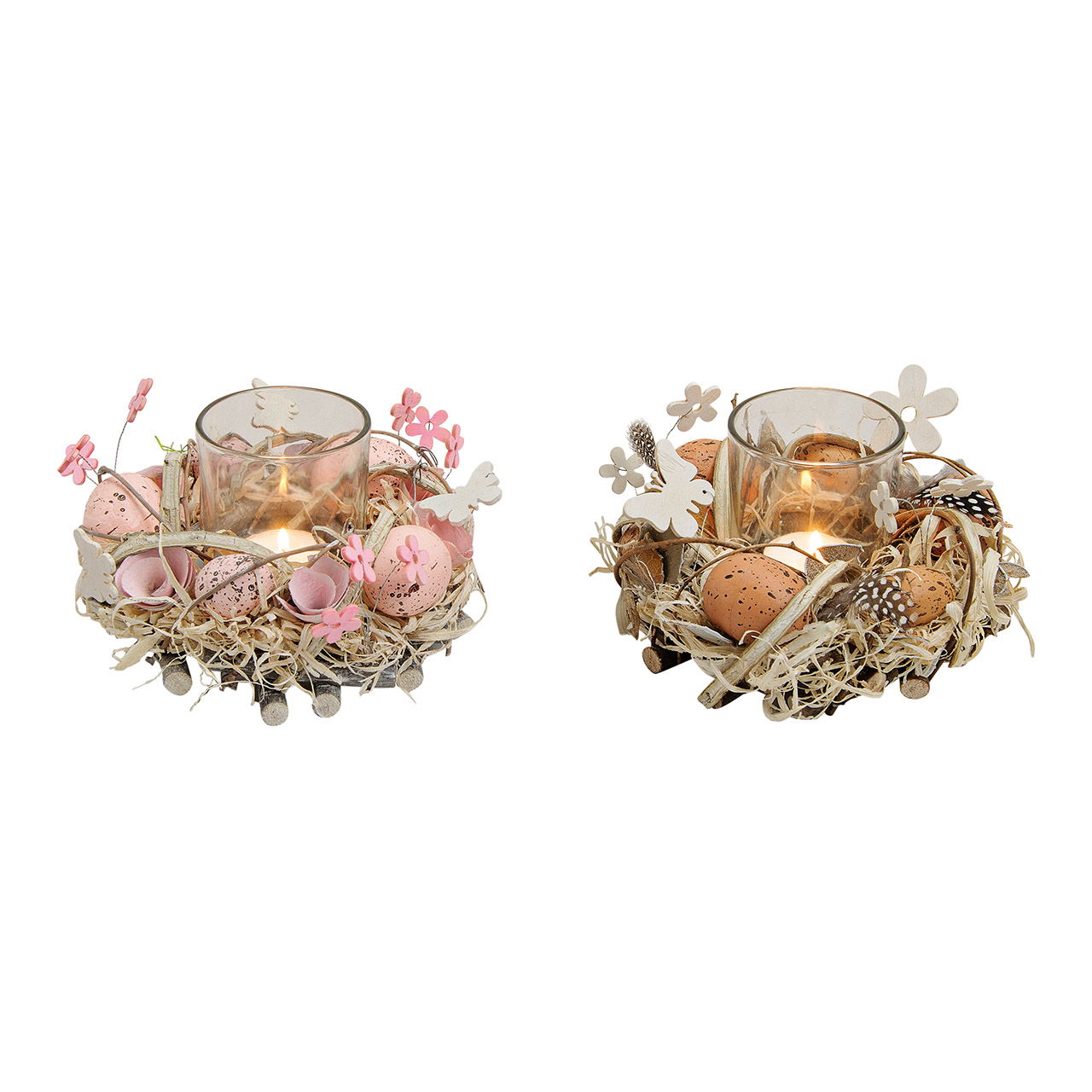 Couronne de Pâques avec photophore, 2 fois assortie, L10 x H15 cm Couronne de Pâques avec photophore, 2 fois assortie, L10 x H15 cm