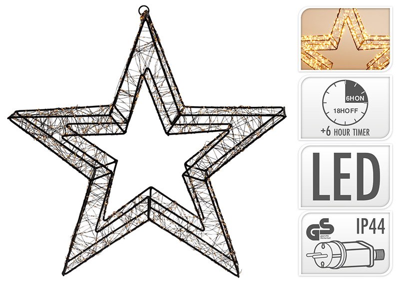 Light star 960 LED extra warm white with timer 6/18, IP44 adapter plastic black (W/H/D) 38x38x8cm
