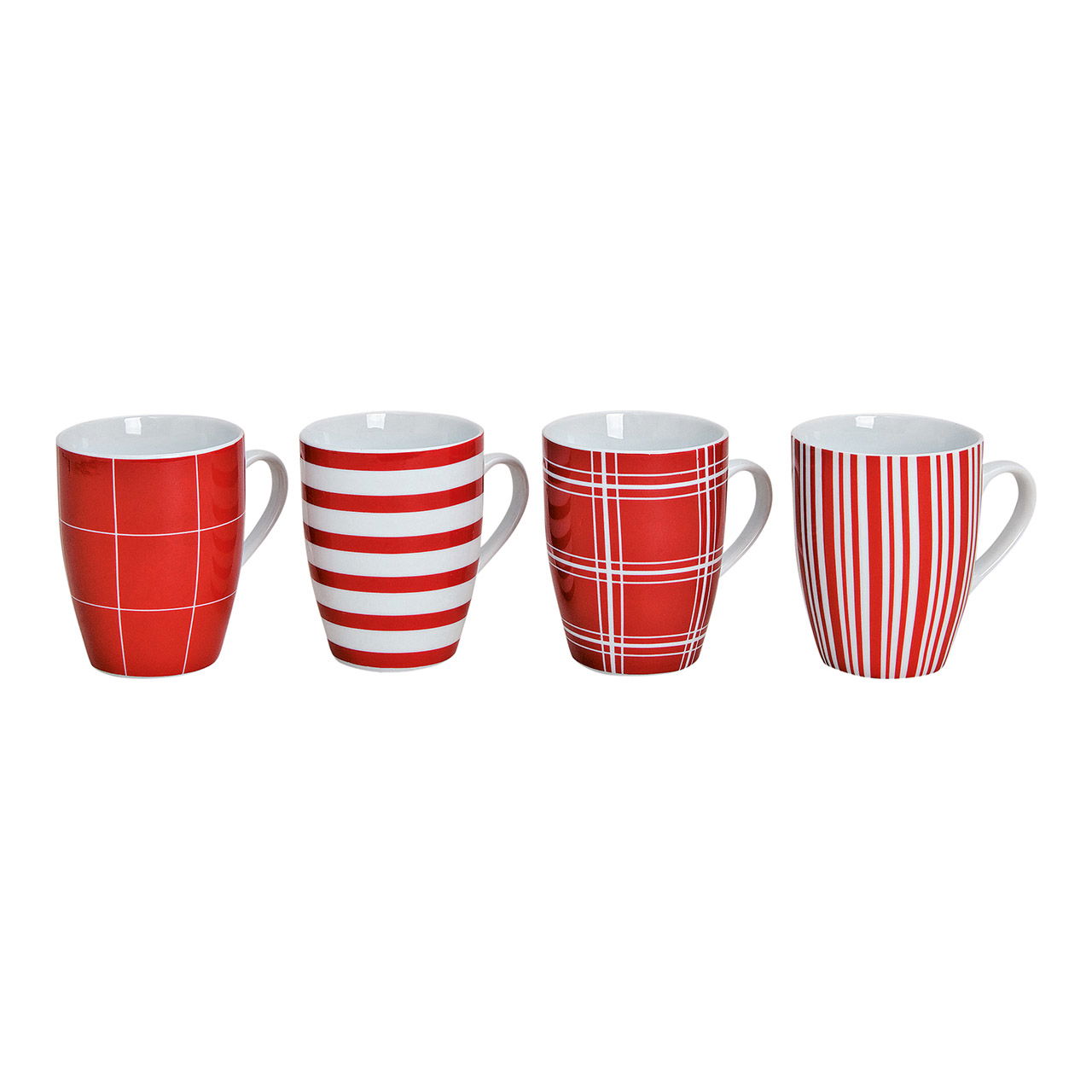 Taza rayas rojo-blanco, 4 surtidos porcelana, 10 cm