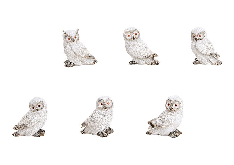 Snow owl, polyresin, white, 6 asst. 7x8x5cm