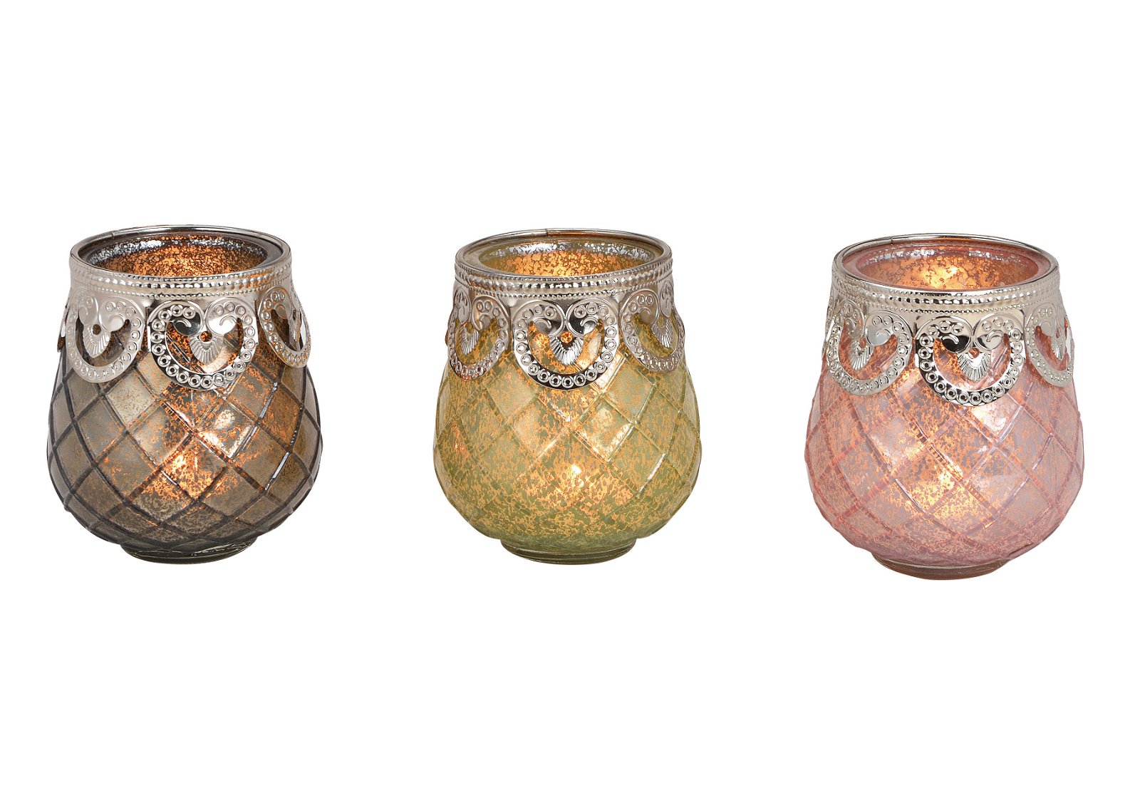 Glazen lantaarn gekleurd 4-voudig, grijs, groen, roze, bruin (B/H/D) 9x12x9cm Ø9cm