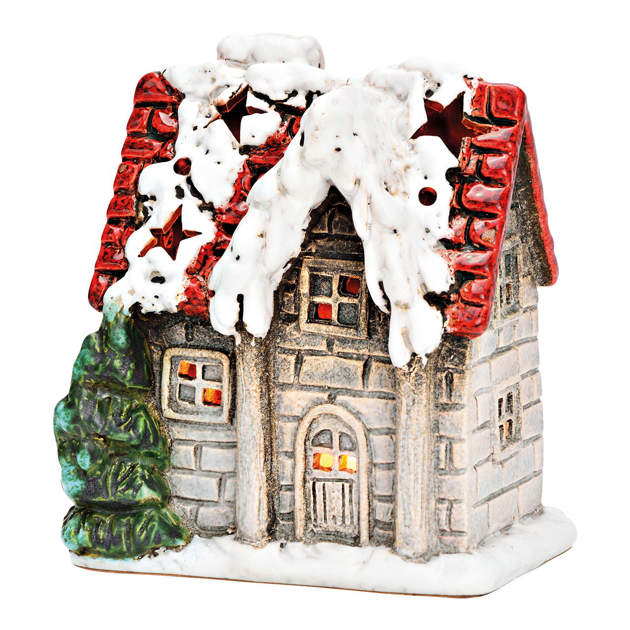 Light house with snow made of stoneware, colorful (W/H/D) 13x15x10cm