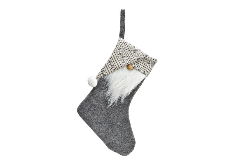 Chaussette de Noël lutin en textile gris (L/H) 25x36cm