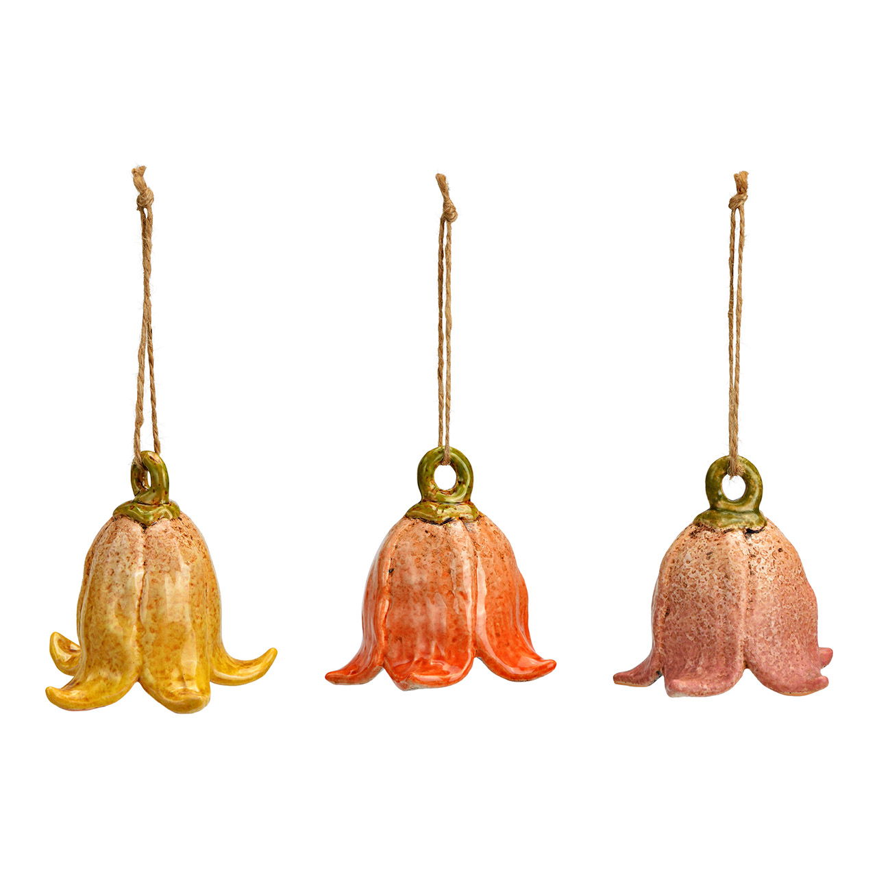 Hanger bellflower made of stoneware orange, yellow, pink 3-fold, (W/H/D) 9x10x9cm