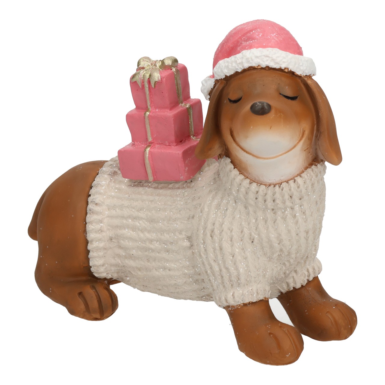 Schmuckhundefigur, Schafpelz, Weihnachtsfigur, Geschenkpakete, Hund mit Hut