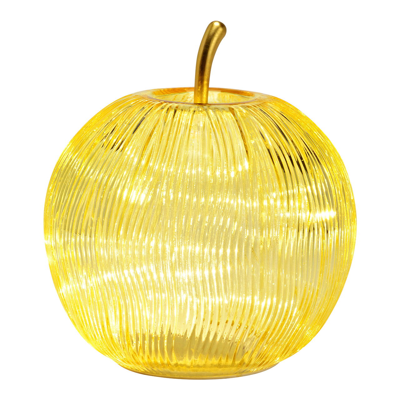 Deko Apfel mit 15er LED/ Timer aus Glas, Gelb (B/H/T) 16x17x16cm