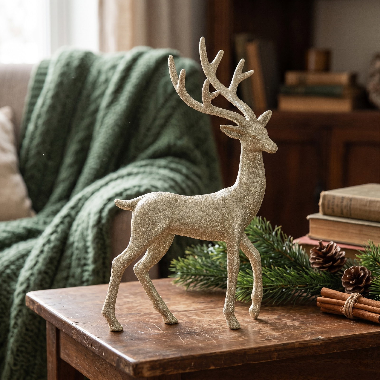 Dekofigur, Rentier, Glitzer, Gold, Weihnachten
