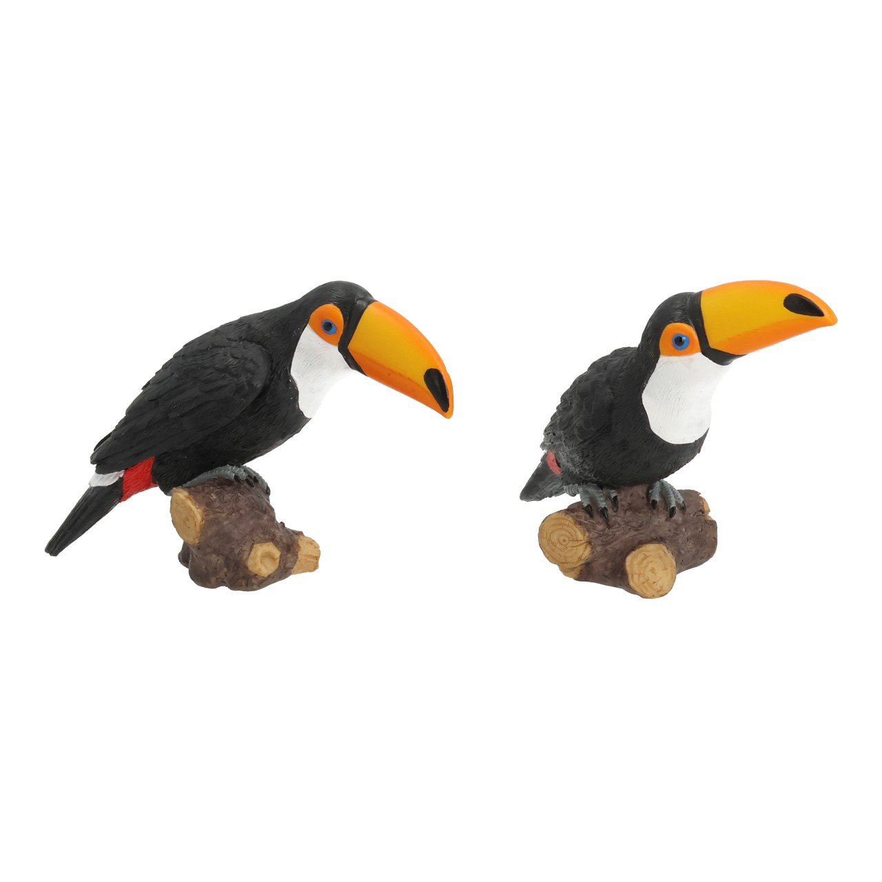 Toucan made of poly black 2 assorted (W/H/D) 11x8x5cm Tukan, Vogelfigurine, Spielzeugstatue, Schwarz Weiß Orange, Holz Sockel