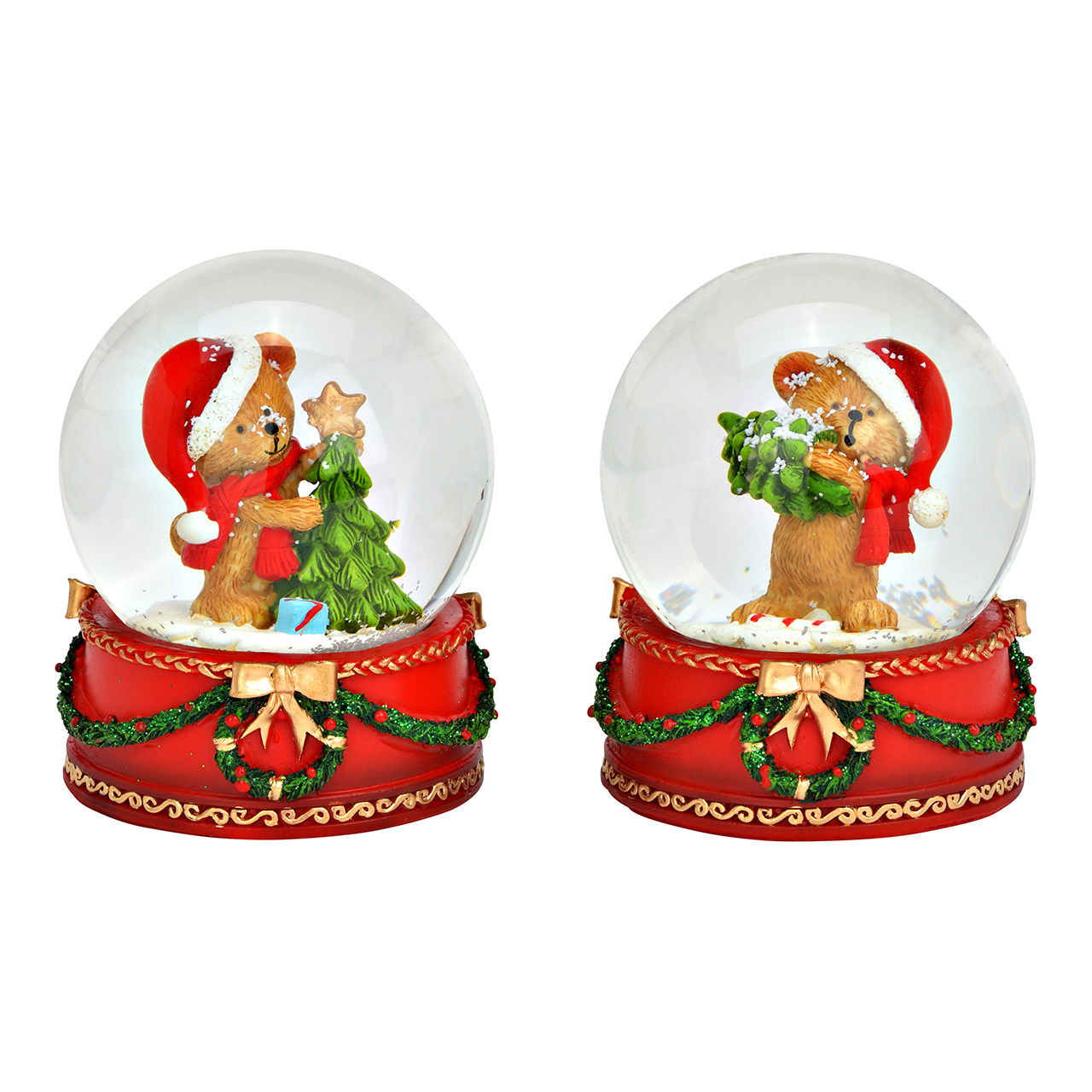 Sneeuwbol beer met kerstmuts van glas/poly, 2-voudig, rood (B/H/D) 7x9x7cm Sneeuwbol beer met kerstmuts van glas/poly, 2-voudig, rood (B/H/D) 7x9x7cm