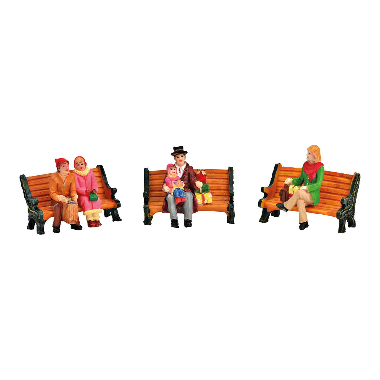 Miniature figures bench made of poly colorful 3-fold, (W/H/D) 6x5x4cm