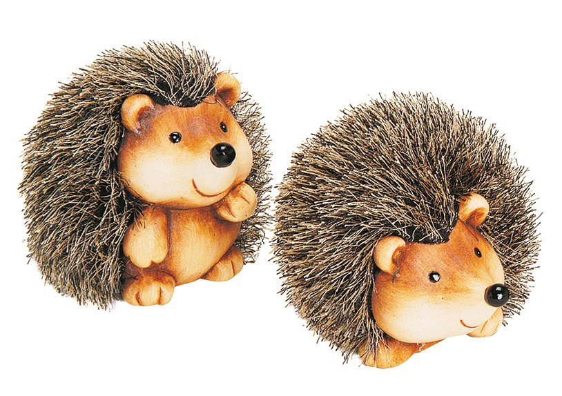 Hedgehog, clay/art.fur, 2 ass., 12 cm