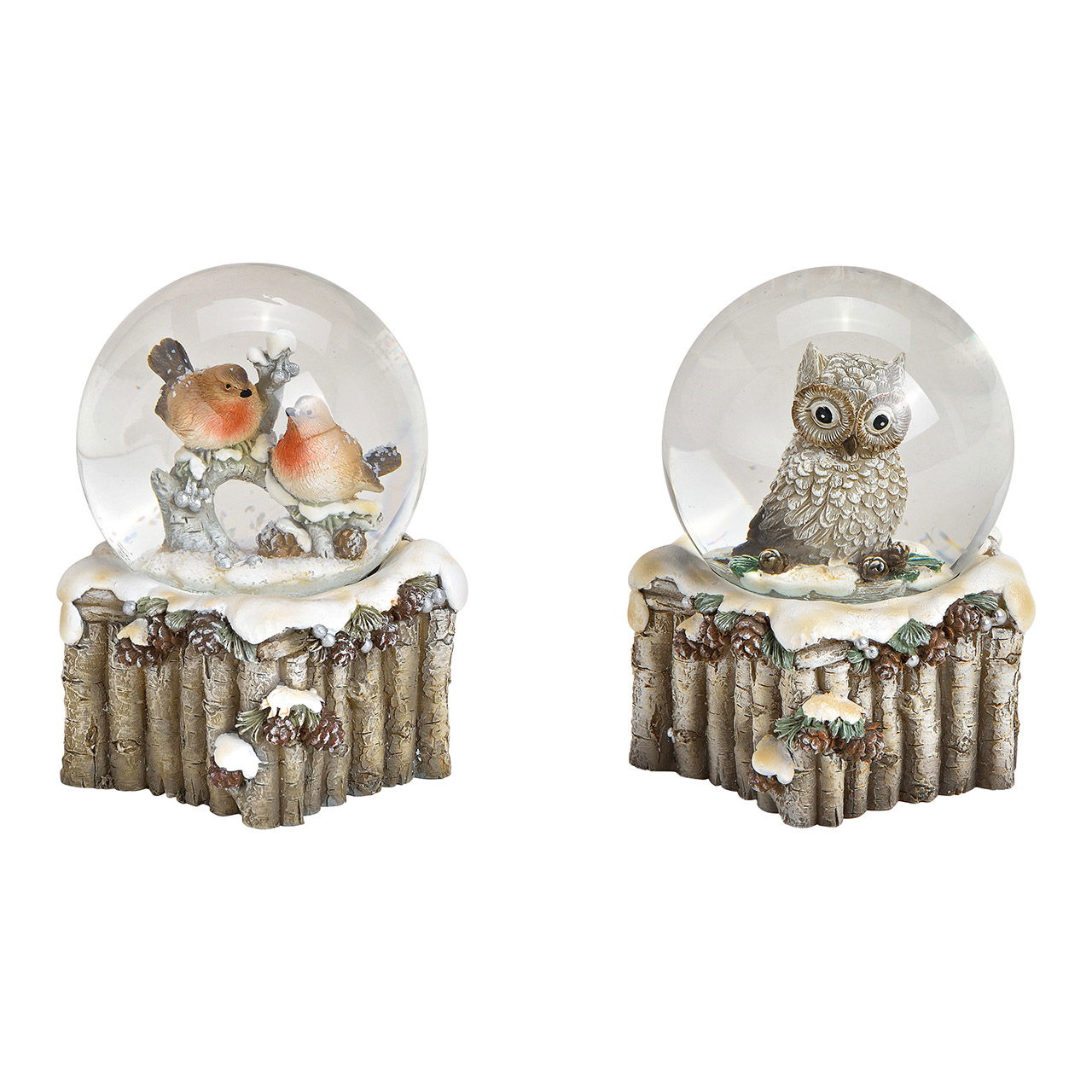 Snow globe bird, owl decor made of poly, glass gray 2-fold, (W/H/D) 8x9x8cm