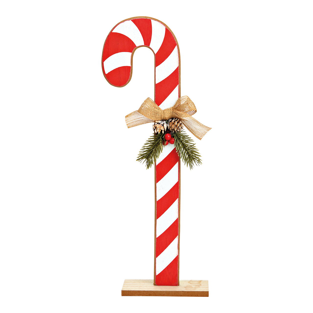 Candy cane standaard van populierenhout rood, wit (B/H/D) 13x41x6cm