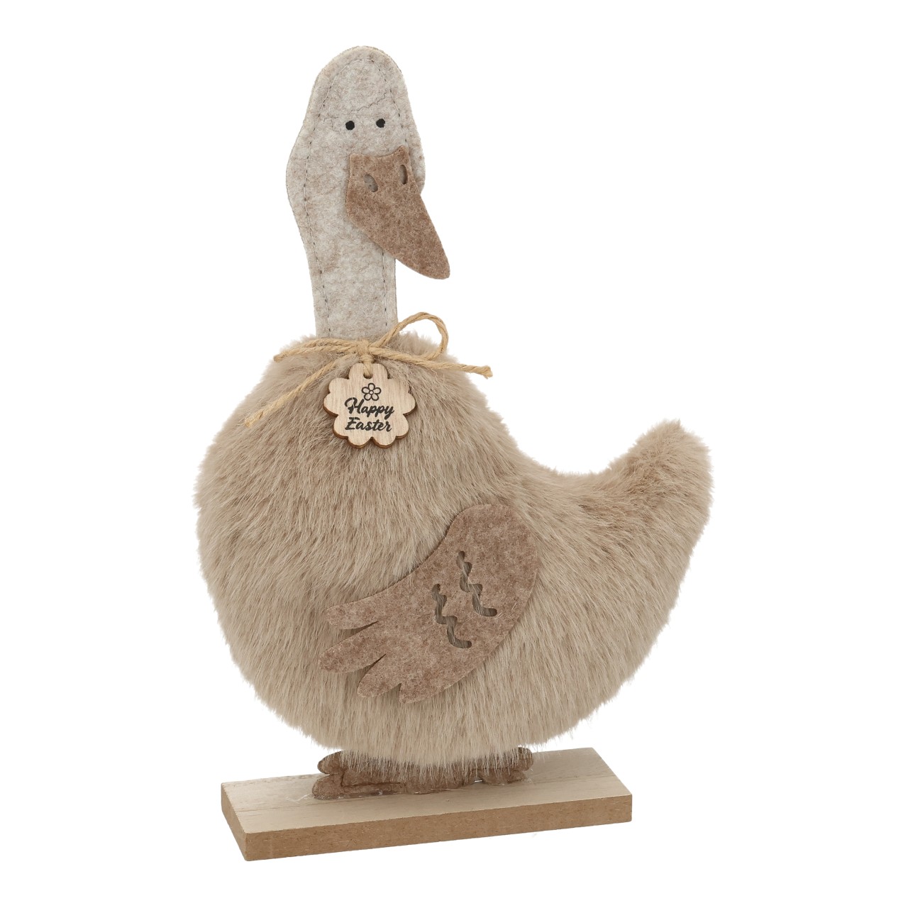 Aufsteller Ente aus Textil Braun (B/H/T) 16x23x5cm Dekofigur, Gans, Holz, Fell, Happy Easter