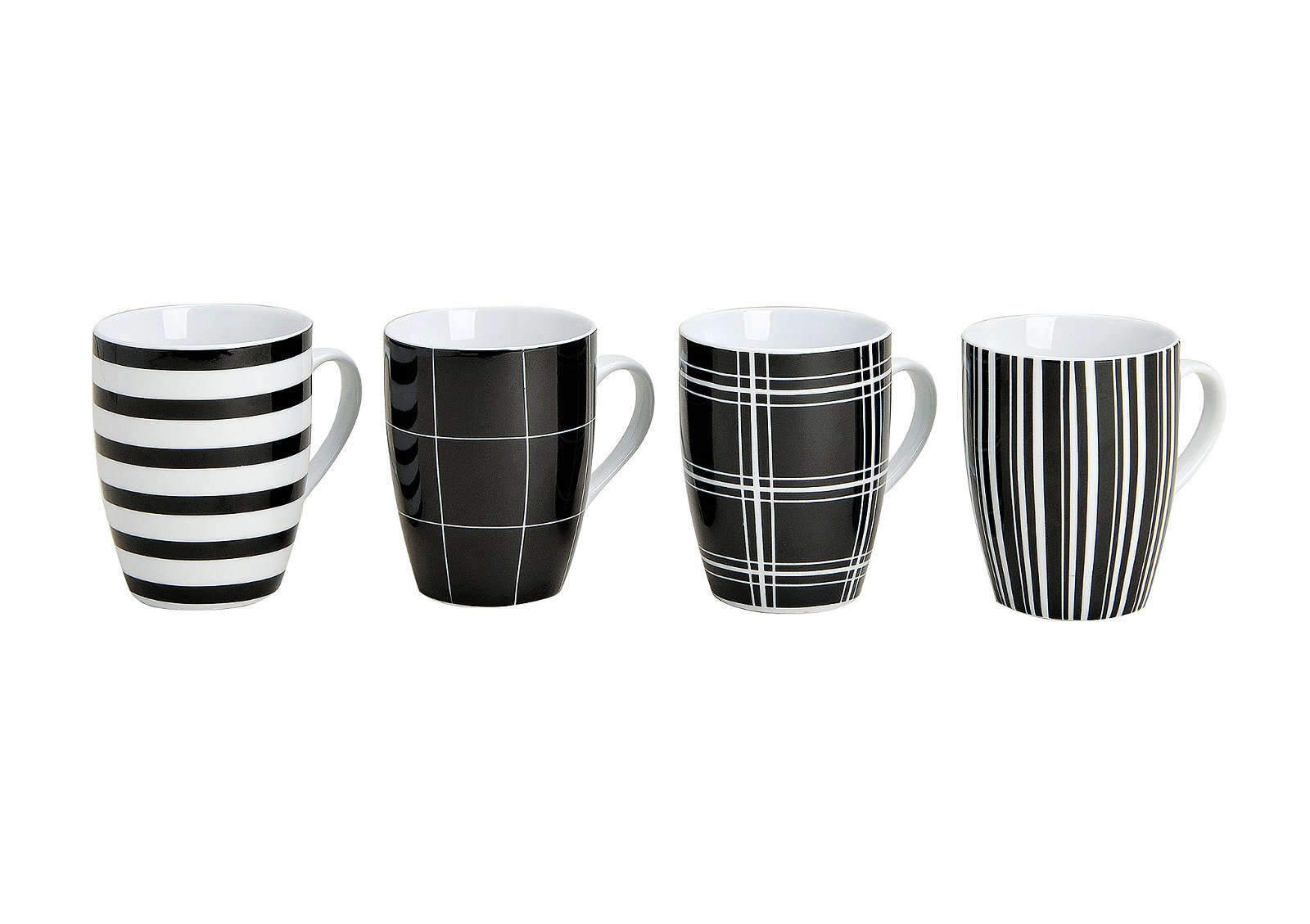 Gobelet rayures noir et blanc en porcelaine, 4 couleurs assorties, 10 cm
