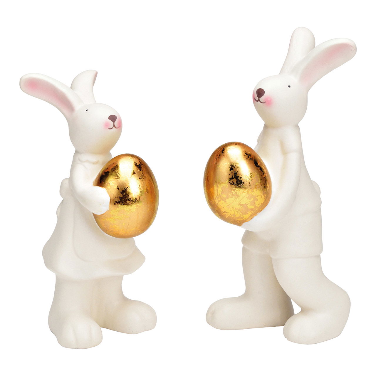 Hase mit Ei aus Keramik weiß, gold 2-fach, (B/H/T) 9x18x9cm 9x21x10cm