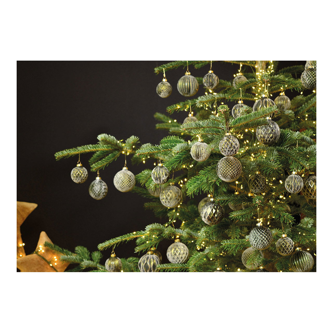 Weihnachtskugel aus Glas, 4-fach, Grün/Gold Ø8cm Pflanze, Baum, Tanne, Weihnachtsdekorationen, Festival