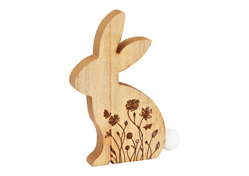 Bunny bloemenweide decor van hout naturel (B/H/D) 11x18x2cm
