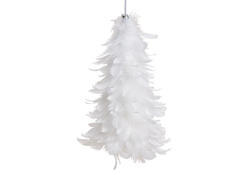 Hanger christmas tree feather, plastic white 