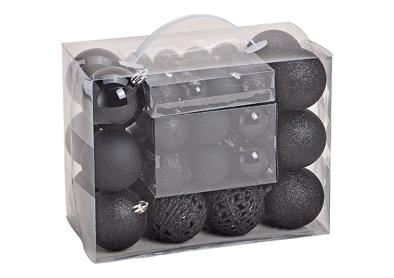 Xmas ball set of 50, plastic, black, 23x18x12cm ø 3/4/6cm